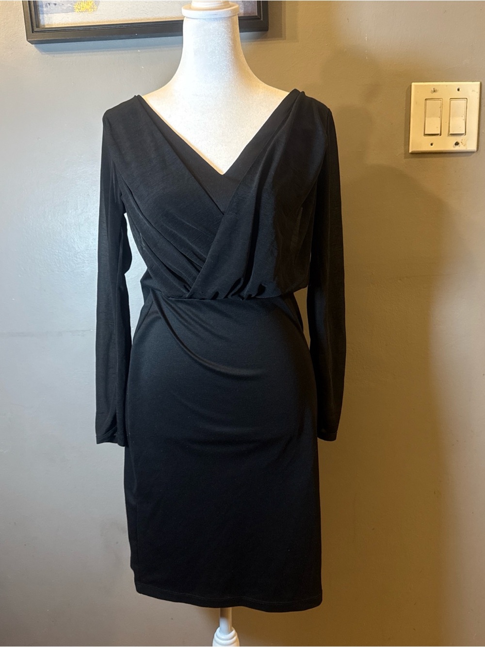 H&M Black Long-Sleeve Faux Wrap Dress